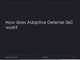 How does Adaptive Defense 360
work?
14/09/2015Adaptive Defense 360 12
 