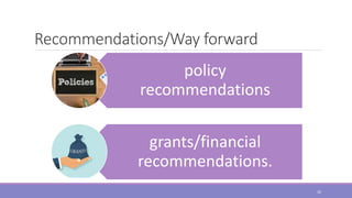 Recommendations/Way forward
policy
recommendations
grants/financial
recommendations.
20
 