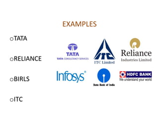 EXAMPLES
oTATA
oRELIANCE
oBIRLS
oITC
 