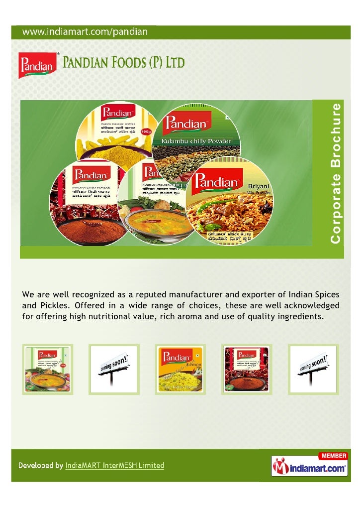 Pandian Foods (P) Ltd., Madurai, Spices & Pickles