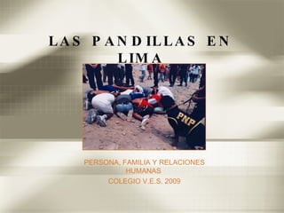 LAS PANDILLAS EN LIMA PERSONA, FAMILIA Y RELACIONES HUMANAS  COLEGIO V.E.S. 2009 
