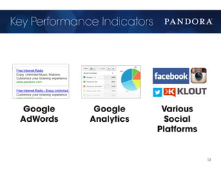 Key Performance Indicators




  Google       Google         Various
 AdWords      Analytics        Social
                             Platforms


                                         12
 