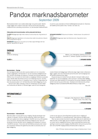 Marknadsinformation från Pandox




       Pandox marknadsbarometer
                                                                       September 2009
Marknadsbarometern visar utvalda städers läge i konjunkturcykeln. Bedöm-                        är samt hur pass utvecklad och likvid hotellfastighetsmarknaden är. Observera
ningen bygger på en analys av varje stad. Hänsyn tas till makroutveckling,                      att hotellkonjunkturcykeln är lika i mönster, men olika i tid.
hotellbranschens utveckling, konjunkturen, hur väl utvecklad hotellmarknaden



FÖRKLARInG AV DE OLIKA DELARnA I HOTELLKOnJUnKTURCyKELn;

TILLVÄxT    Beläggningen stiger relativ snabbt och priserna börjar öka. Hög potential och       AVTAGAnDE nEDGånG         Volymerna blir stabilare – fortsatt prispress. Viss potential och
låg risk.                                                                                       hög risk.

PEAK Beläggningen stiger/planar ut och priserna ökar snabbt. God potential och låg risk         UTPLAnInG Beläggningen stiger med oförändrare priser. Hög potential med en
som successivt ökar till hög risk.                                                              avtagande risk.

nEDGånG Beläggning och pris sjunker som en följd av lägre efterfrågan eller över-
kapacitet. Låg potential och hög risk.




SveriGe
PeAK                                                                                                                                                                               NedGåNG
Umeå och Jönköping                                                                                                              Malmö, Lund, Helsingborg, Göteborg, Stockholm,
                                                                                                                            Stockholm 5*, Karlstad, Uppsala, Sundsvall och Luleå

tillväxt                                                                                                                                                              AvtAGANde NedGåNG



                                                                                                                                                                                 UtPlANiNG


Kommentarer – Sverige
Den övervägande delen av de större svenska städerna är inne i konjunktur-                       orsaken till det är att beläggningen fortfarande stiger något medan snittpriserna
cykelns nedgångsfas, där Stockholm 5* har den brantaste nedåtgående tren-                       ligger ungefär i linje med motsvarande period förra året. Sammantaget gör det
den. RevPAR utvecklingen på rullande 12 månader fram till sista september                       att RevPAR fortfarande ökar något.
2009 är minus 12 procent och större delen av nedgången förklaras av pressade                        Vid granskning av en kortare trend på rullande 3 månader mellan juli och
priser. Därefter följer Stockholms kommun och Göteborgs kommun, där Rev-                        september ser man att nedgången under sommaren i de flesta städer tillfälligt
PAR har minskat med minus 11 respektive minus 7 procent. Övriga städer har                      bromsats upp. Både Karlstad och Sundsvall har för perioden tillväxttal i RevPAR
även de passerat peaken och i de flesta fall sjunker både beläggning och pris.                  jämfört med samma period förra året. I Karlstad är det helt beroende på ökad
   Det finns dock några undantag; Umeå och Jönköping är de större städer                        beläggning medan Sundsvalls RevPAR tillväxt förklaras av högre priser.
som fortfarande på rullande 12 månader ligger i peak och den bidragande                                                                                                         Källa: SCB




iNterNAtioNellt
PeAK                                                                                                                                                                               NedGåNG
                                                                                                                               Helsingfors, Oslo, Köpenhamn, Berlin, Amsterdam,
                                                                                                                                                Bryssel, London, Paris, Wien, Prag

tillväxt                                                                                                                                                              AvtAGANde NedGåNG



                                                                                                                                                                                 UtPlANiNG


Kommentarer – Internationellt
Alla större städer i Europa befinner sig i nedgång. Sett till utvecklingen över                 London är den stad som så här långt klarat sig bäst med en nedgång på
rullande 12 månader i snitt fram till sista september 2009 är det Prag och                      8 procent i RevPAR för 12 månadersperioden, vilket helt beror på lägre priser.
Wien som upplever den största nedgången i RevPAR med minus 30 respektive                            Tittar man på en kortare trend över tre månader mellan juli och september ser
minus 23 procent, till största delen beroende på fallande priser. Paris och                     bilden lite olika ut. Berlin ligger då på en RevPAR minskning på 5 procent, följd
Amsterdam kommer tätt efter med en nedgång på 20 respektive 21 procent                          av London med en nedgång på 9 procent. Sämst utveckling denna period visar
i RevPAR för perioden. I Paris beror det framförallt på pressade priser medan                   sig Prag ha med 31 procents nedgång i RevPAR jämfört med samma period förra
det i Amsterdam förklaras till ungefär lika stora delar av pressade priser och                  året. Denna RevPAR nedgång förklaras till största delen av lägre pris.
lägre beläggning.
                                                                                                            Källor: STR Global, Statistisk sentralbyrå, Norge och Statistikcentralen, Finland




                                                                                            6
 