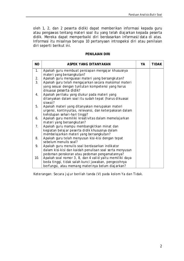 Panduan Analisis Butir Soal