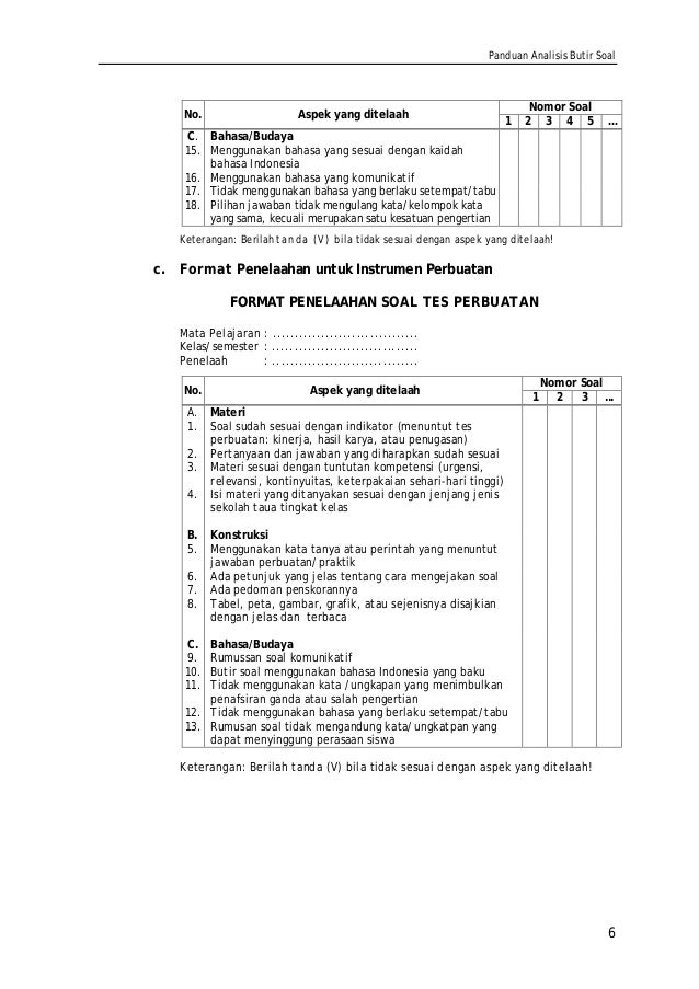 Panduan Analisis Butir Soal