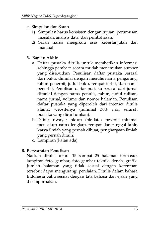 Panduan Lomba Penelitian Ilmiah Remaja (LPIR) SMP Tahun 2014