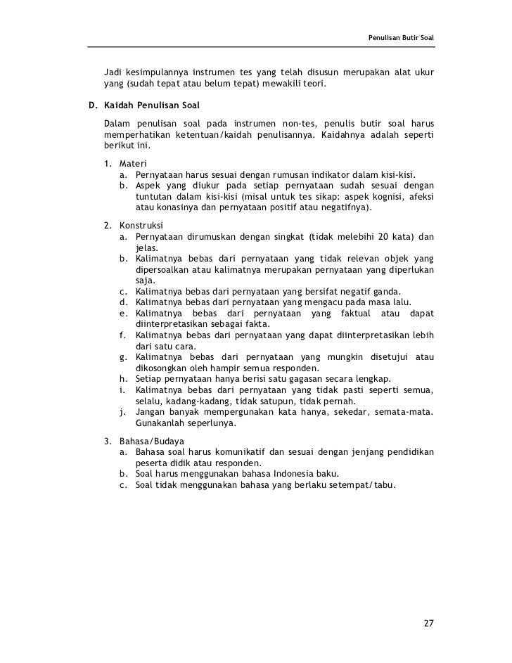 Panduan Penulisan Butir Soal