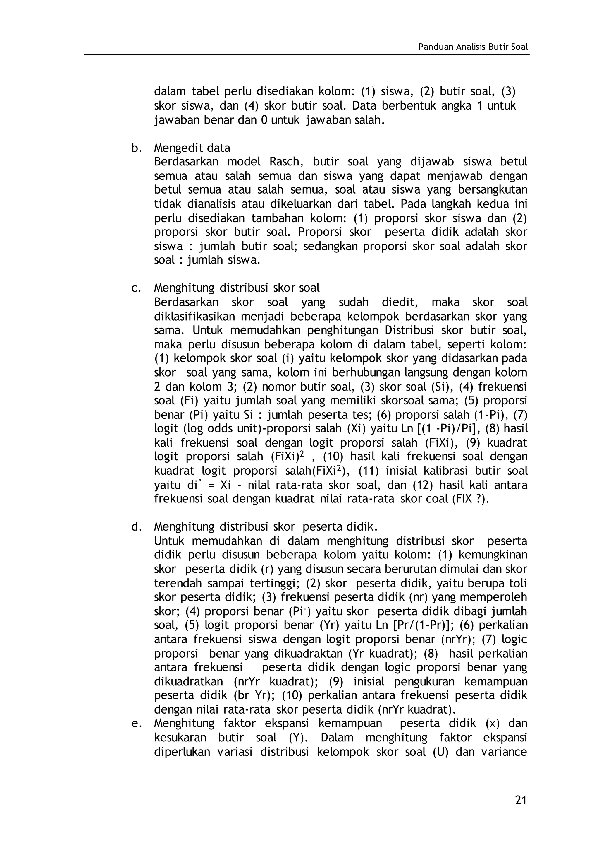 Panduan analisis butir soal pdf