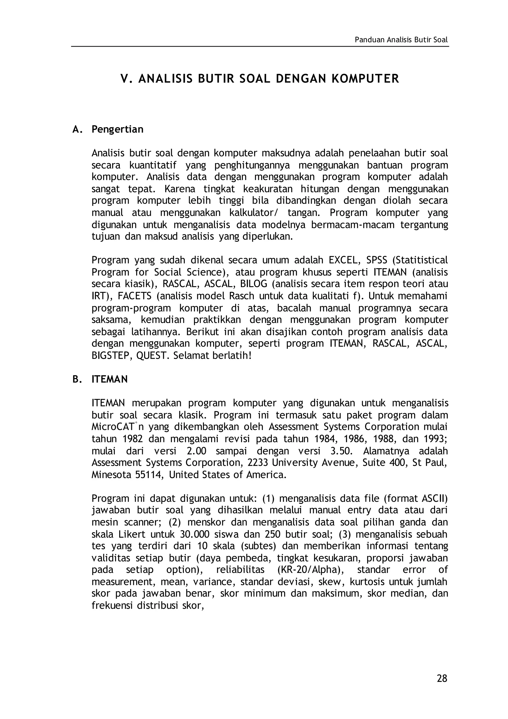 Panduan Analisis Butir Soal