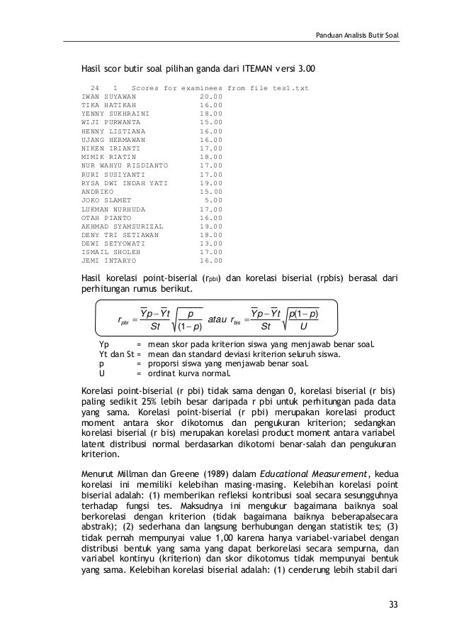 Panduan Analisis Butir Soal