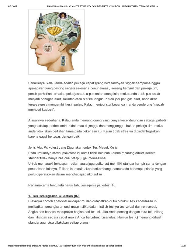 Panduan Dan Macam Test Psikologi Beserta Contoh Rekrutmen Tenaga Ke