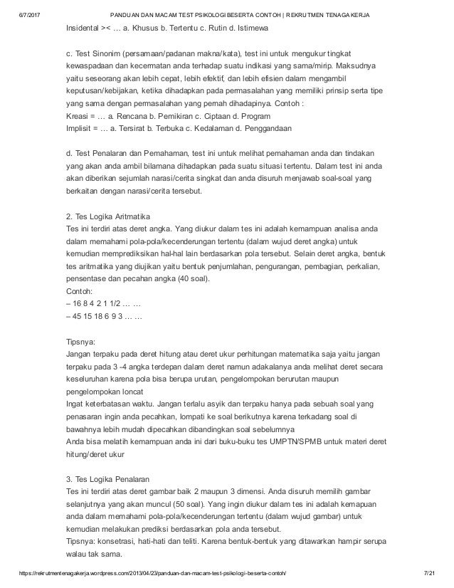 Panduan Dan Macam Test Psikologi Beserta Contoh Rekrutmen Tenaga Ke