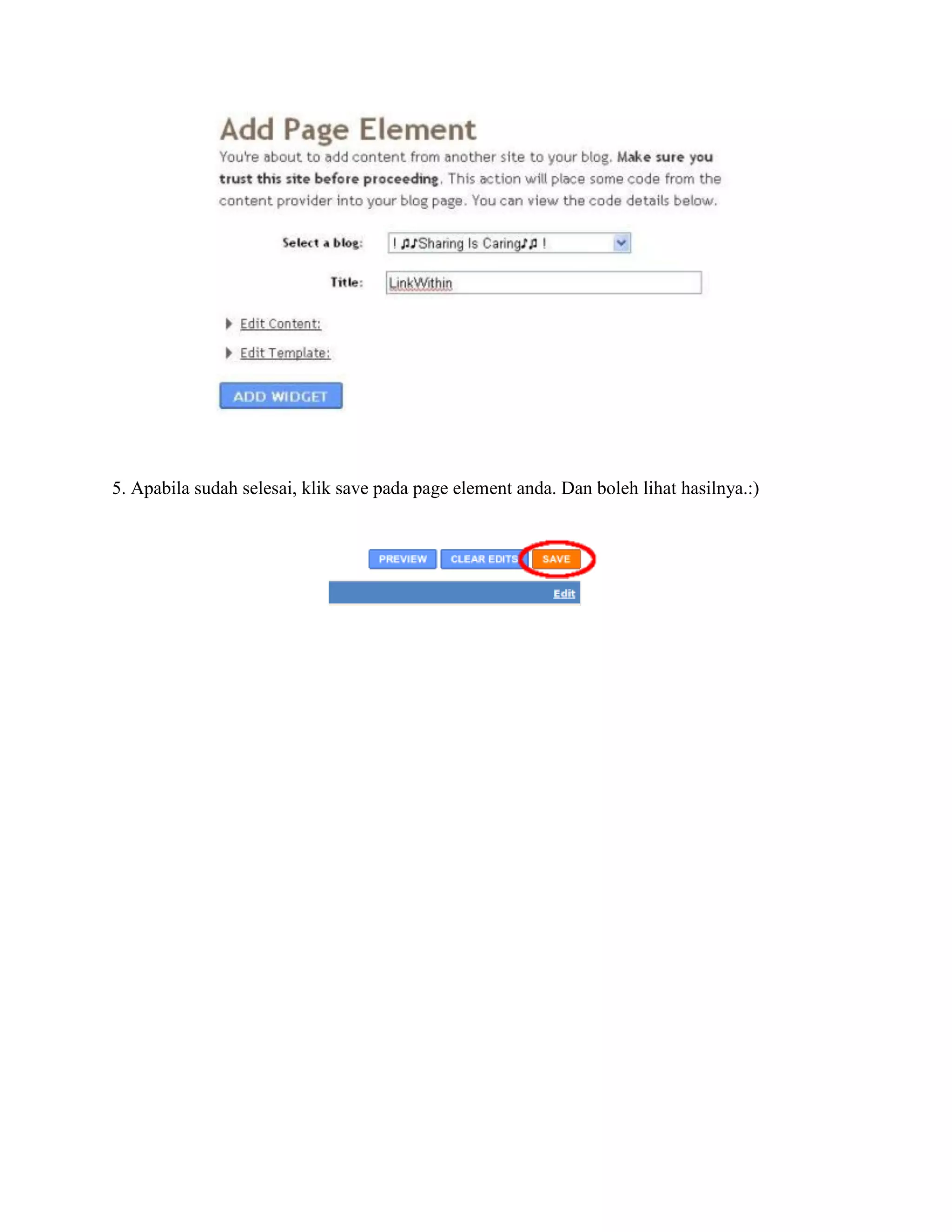 5. Apabila sudah selesai, klik save pada page element anda. Dan boleh lihat hasilnya.:)
 
