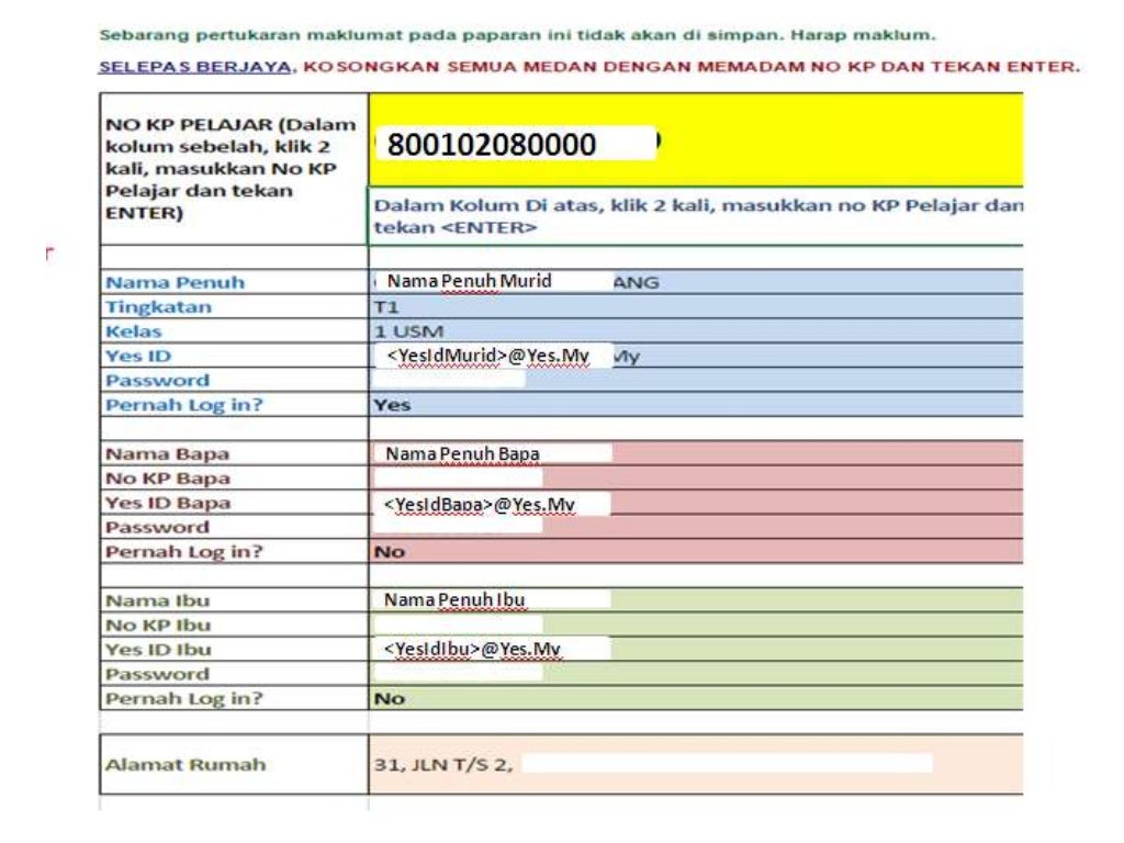 Panduan log masuk Parent Noticeboard Frog VLE