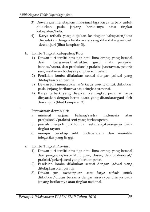 Panduan Lomba Fls2 N Smp 2016