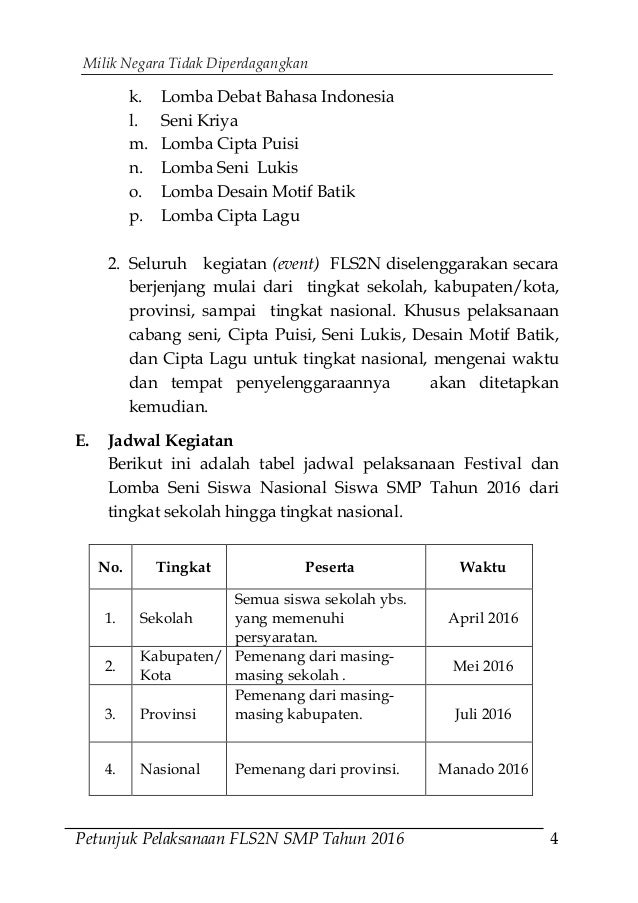Panduan Lomba Fls2 N Smp 2016
