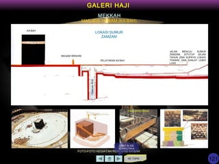 GALERI HAJI
KE TOPIK
MEKKAH
MASJIDIL HARAM (KA’BAH)
MAQAM IBRAHIM
KA’BAH
PELATARAN KA’BAH
JALAN MENUJU SUMUR
ZAMZAM, DITUTUP SEJAK
TAHUN 2004 SUPAYA LOKASI
THAWAF DAN SHALAT LEBIH
LUAS
LOKASI SUMUR
ZAMZAM
FOTO-FOTO KEGIATAN RENOVASI KA’BAH
PANCURAN EMAS
LIHAT SLIDE
BERIKUTNYA
121
 