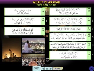 KE TOPIK
WUKUF DI ARAFAH
DO’A DAN DZIKIR
WUKUF
1
2
3
4
5
6
8
9
7
KE TOPIK
RUKUN
HAJI
142
 