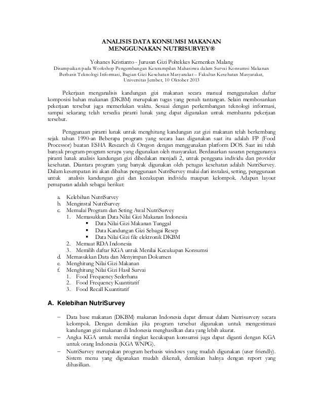 Tip Trik Nutrisurvey Utk Menganalisis Kecukupan Gizi Individu Kel