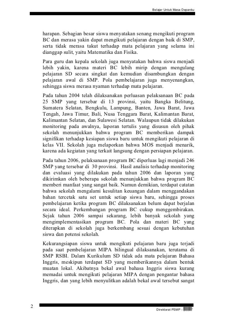 Panduan pelaksanaan bridging course smp