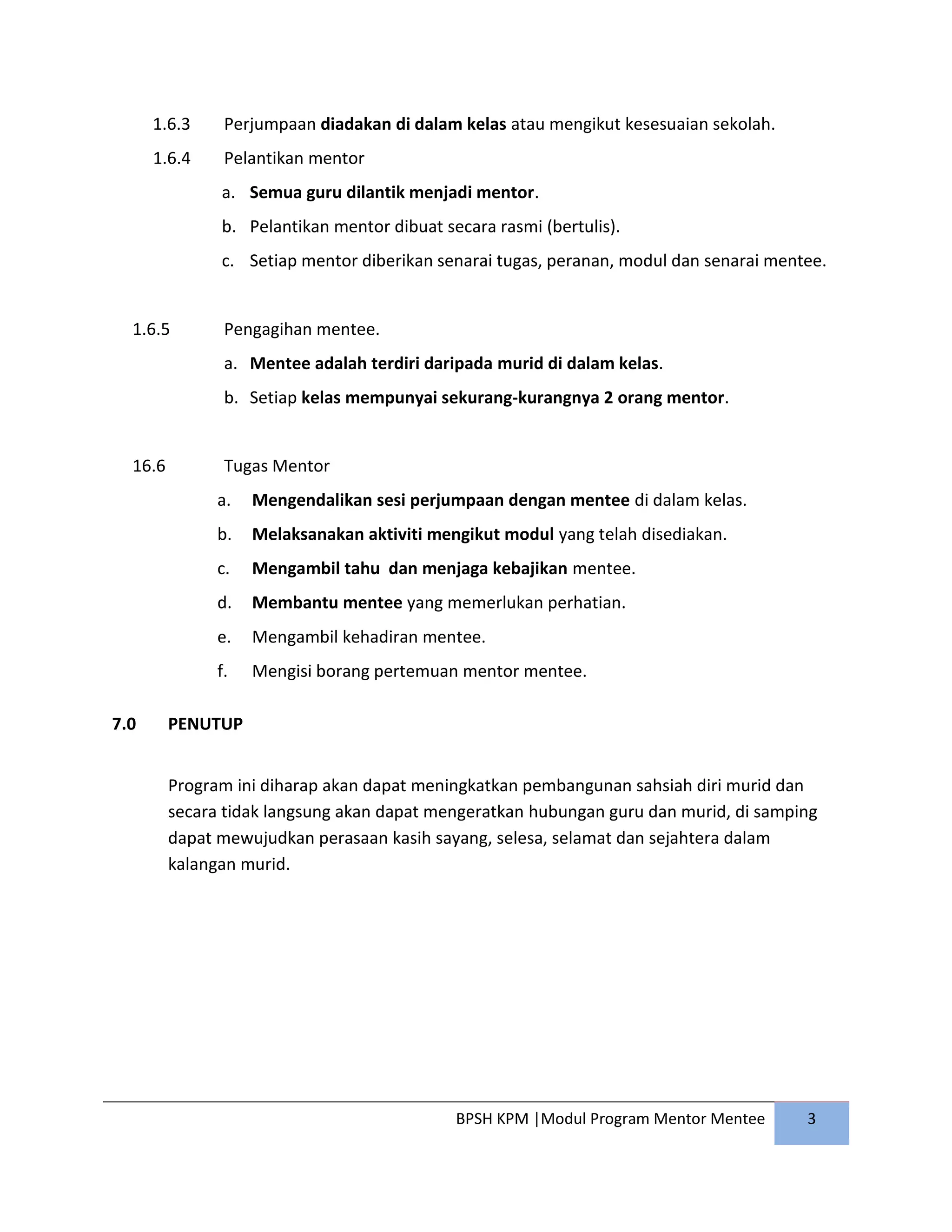 Panduan pelaksanaan dan modul program mentor mentee di sekolah | PDF