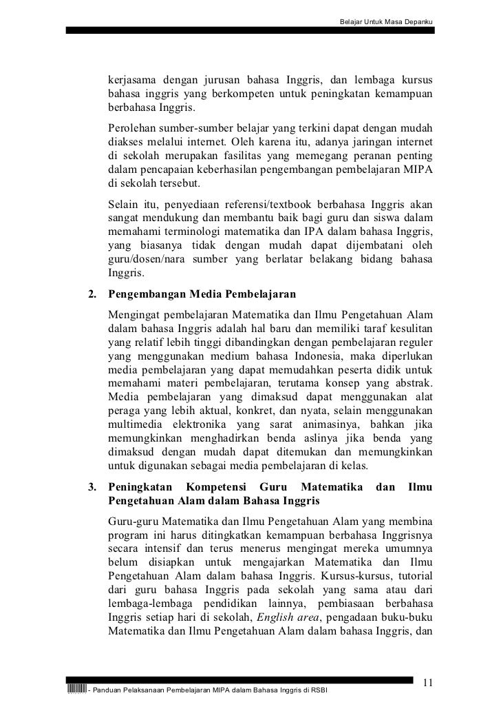 Panduan Pelaksanaan Pembelajaran Matematika Dan Ipa Dlm Bahasa Inggri