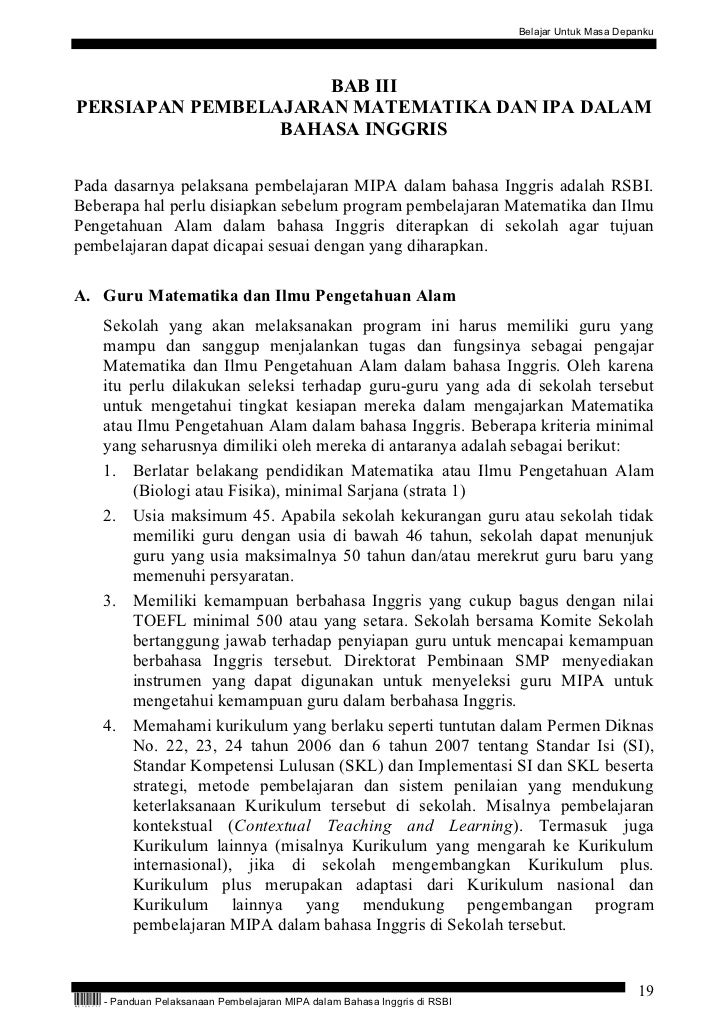 Panduan Pelaksanaan Pembelajaran Matematika Dan Ipa Dlm Bahasa Inggri