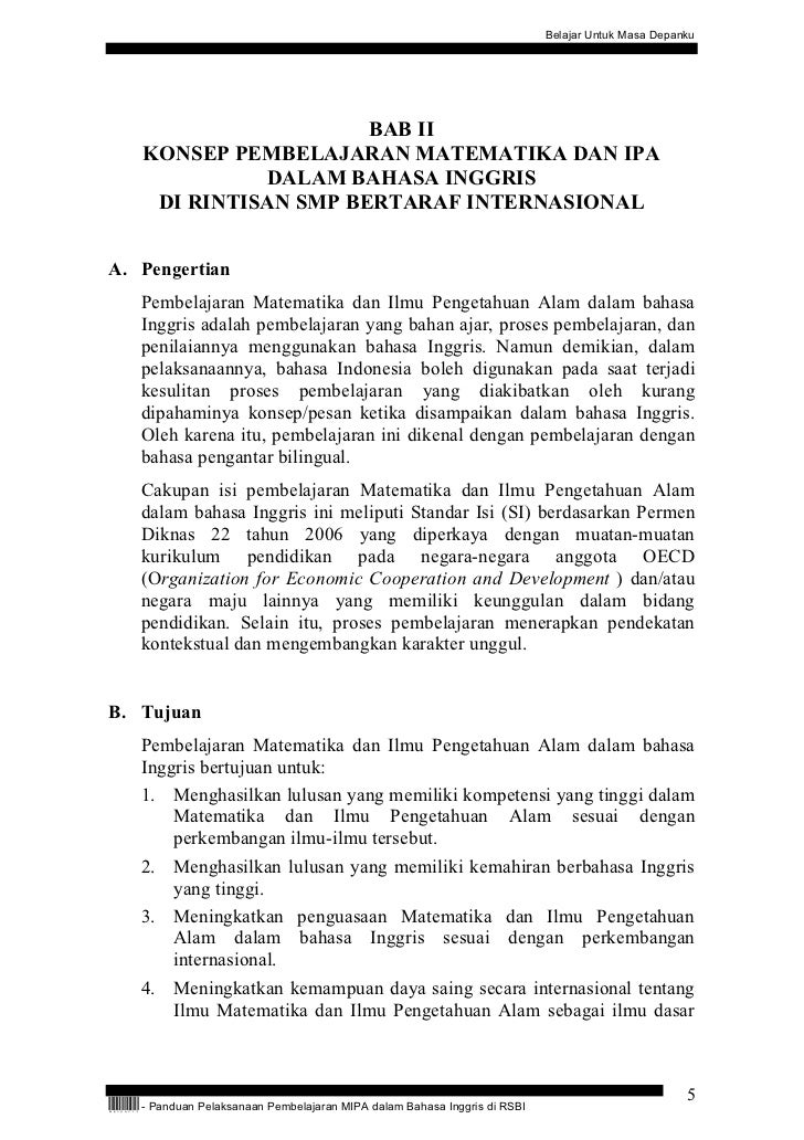 Panduan Pelaksanaan Pembelajaran Matematika Dan Ipa Dlm Bahasa Inggri