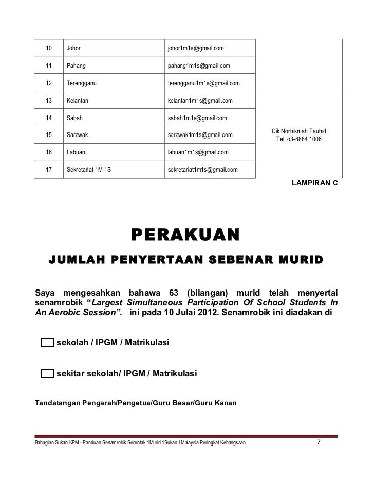 Panduan pelaksanaan senamrobik 1 m1s 1malaysia 2012