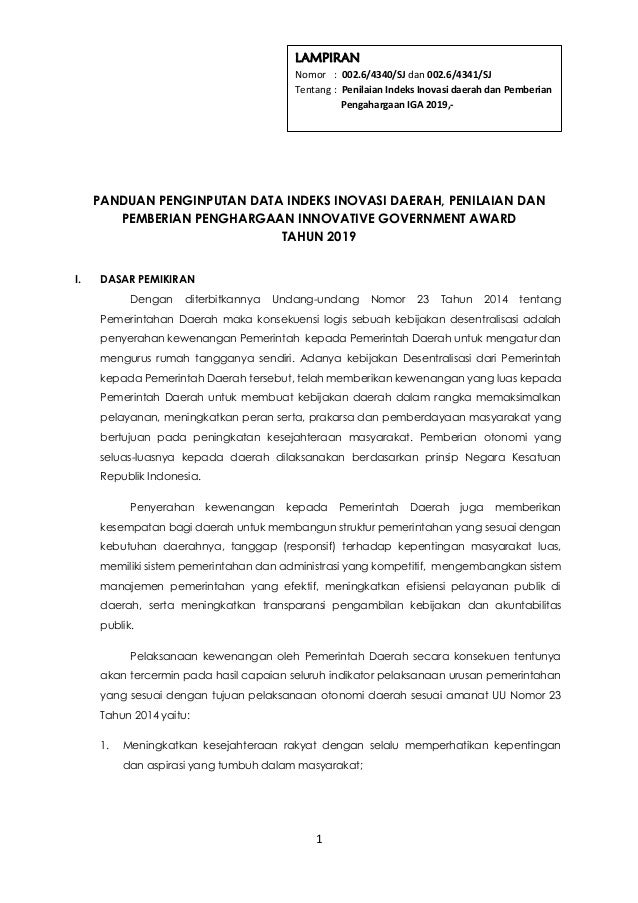 Panduan Pengisian Indeks Inovasi Daerah Bappeda