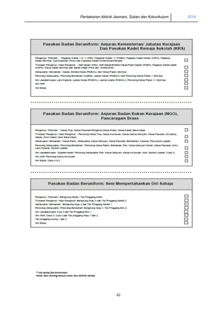 Pentaksiran Aktiviti Jasmani, Sukan dan Kokurikulum 2014 
62 
 