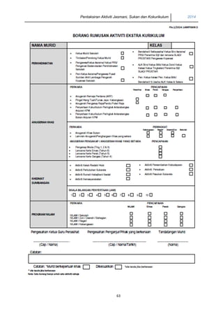 Pentaksiran Aktiviti Jasmani, Sukan dan Kokurikulum 2014 
63 
 
