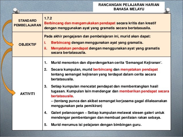 Contoh Objektif Pembelajaran Bahasa Melayu