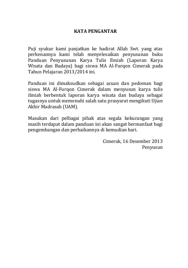 Contoh Kata Pengantar Laporan Karya Wisata Kumpulan Contoh Laporan