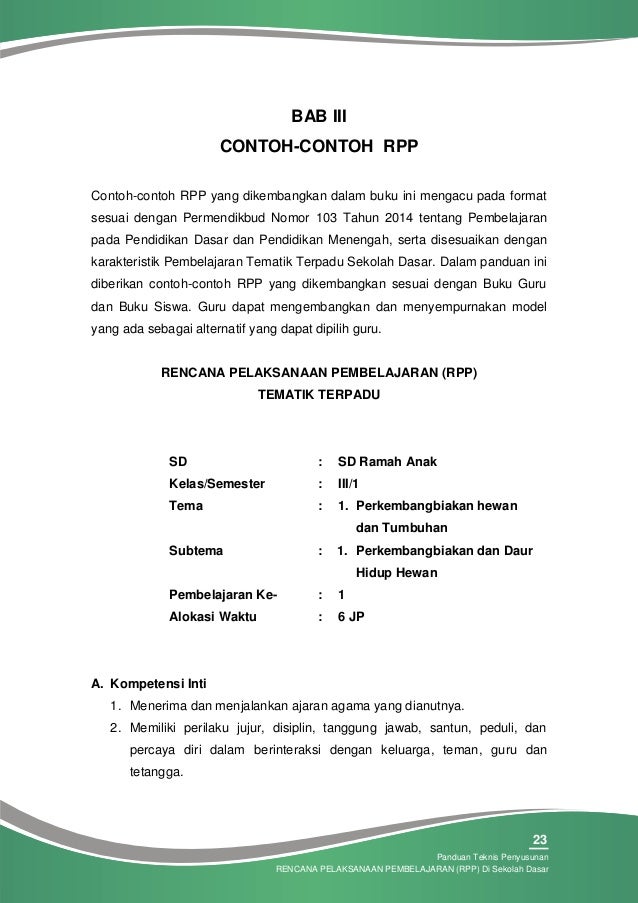 Panduan penyusunan rpp di sd