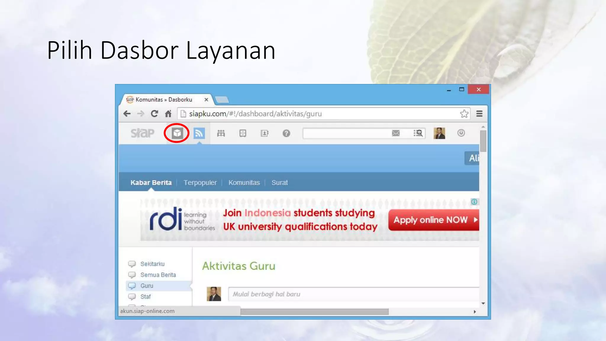 Pilih Dasbor Layanan 
 