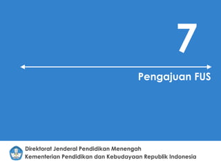 Kementerian Pendidikan dan Kebudayaan Republik Indonesia
Direktorat Jenderal Pendidikan Menengah
7
Pengajuan FUS
 