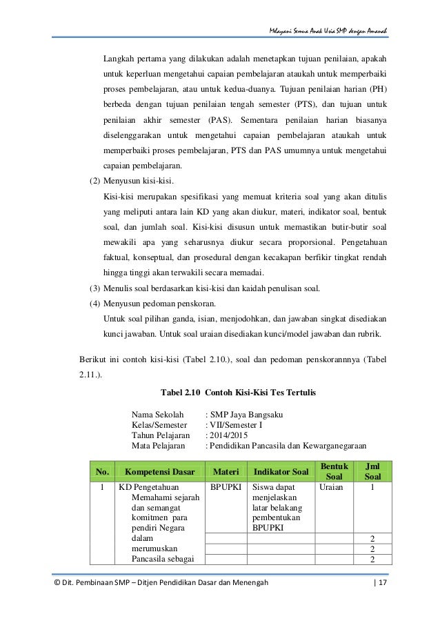 Panduan penilaian untuk Sekolah Menengah Pertama (SMP 