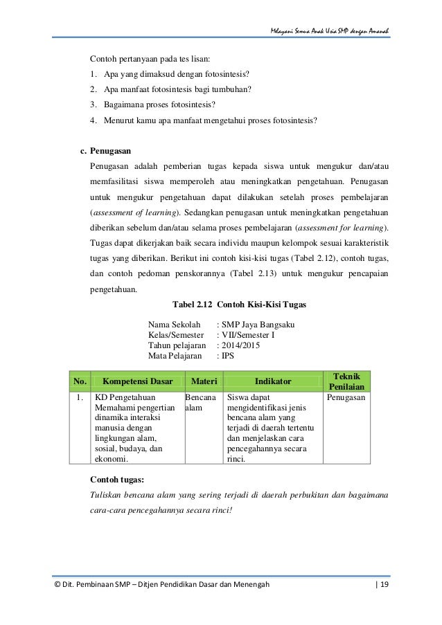 Panduan penilaian untuk Sekolah Menengah Pertama (SMP 
