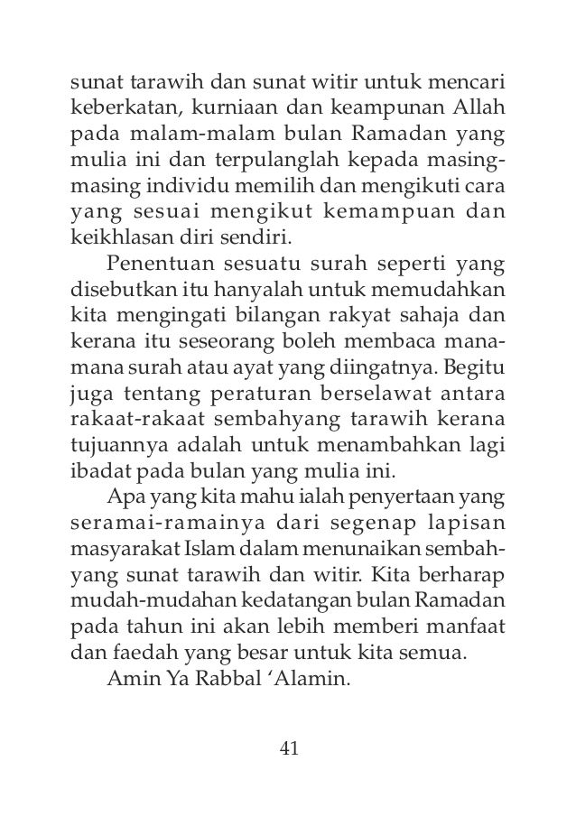 Panduan solat sunat tarawih 20 rakaat