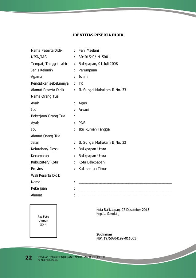 Panduan Teknis Pengisian Rapor Dan Buku Induk Di Sd