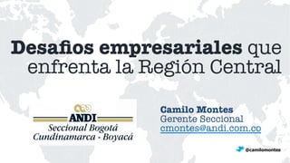 Desaﬁos empresariales que
enfrenta la Región Central
Camilo Montes
Gerente Seccional
cmontes@andi.com.co 
@camilomontes
 