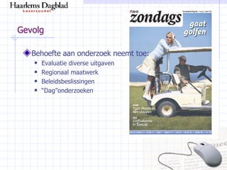 Gevolg Behoefte aan onderzoek neemt toe: Evaluatie diverse uitgaven Regionaal maatwerk Beleidsbeslissingen  “ Dag”onderzoeken 