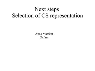Next steps  Selection of CS representation Anna Marriott Oxfam 