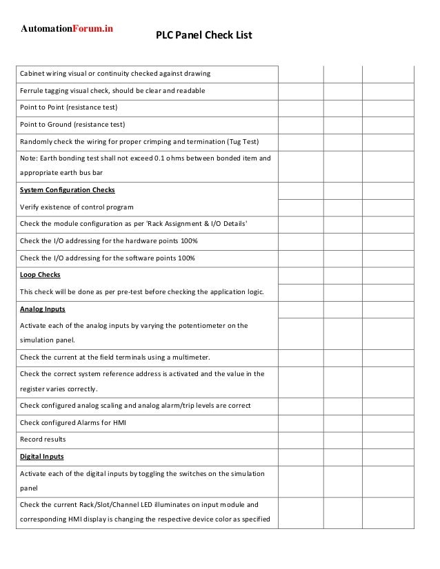 Panel checklist
