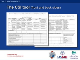 The CSI tool (front and back sides) Symposium 2008 www.cpc.unc.edu/measure CHILD STATUS INDEX