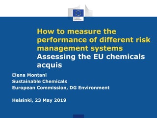 How to measure the
performance of different risk
management systems
Assessing the EU chemicals
acquis
Elena Montani
Sustainable Chemicals
European Commission, DG Environment
Helsinki, 23 May 2019
 