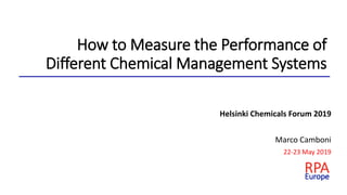 How to Measure the Performance of
Different Chemical Management Systems
Helsinki Chemicals Forum 2019
Marco Camboni
22-23 May 2019
 
