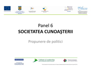 Panel 6SOCIETATEA CUNOAŞTERII Propunere de politici 