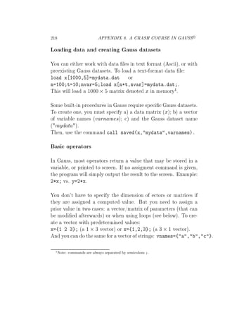 ¾½ ÈÈ Æ Á º Ê ËÀ ÇÍÊË ÁÆ ÍËË
­
ÄÓ Ò Ø Ò Ö Ø Ò Ù×× Ø × Ø×
ÓÙ Ò Ø Ö ÛÓÖ Û Ø Ø Ð × Ò Ø ÜØ ÓÖÑ Ø ´ × µ¸ ÓÖ Û Ø
ÔÖ Ü ×Ø Ò Ù×× Ø × Ø×º ÌÓ ÐÓ Ø ÜØ¹ ÓÖÑ Ø Ø Ð
ÐÓ Ü ½¼¼¼¸ ÑÝ Ø º Ø ÓÖ
Ò ½¼¼ Ø ½¼ ÒÚ Ö ÐÓ Ü Ò¶Ø¸ÒÚ Ö ÑÝ Ø º Ø º
Ì × Û ÐÐ ÐÓ ½¼¼¼ ¢ Ñ ØÖ Ü ÒÓØ Ü Ò Ñ ÑÓÖÝ
½
º
ËÓÑ Ù ÐØ¹ Ò ÔÖÓ ÙÖ × Ò Ù×× Ö ÕÙ Ö ×Ô Ù×× Ø × Ø×º
ÌÓ Ö Ø ÓÒ ¸ ÝÓÙ ÑÙ×Ø ×Ô Ý µ Ø Ñ ØÖ Ü ´Üµ µ Ú ØÓÖ
Ó Ú Ö Ð Ò Ñ × ´Ú ÖÒ Ñ ×µ µ Ò Ø Ù×× Ø × Ø Ò Ñ
´ ÑÝ Ø µº
Ì Ò¸ Ù× Ø ÓÑÑ Ò ÐÐ × Ú ´Ü¸ ÑÝ Ø ¸Ú ÖÒ Ñ ×µº
× ÓÔ Ö ØÓÖ×
ÁÒ Ù××¸ ÑÓ×Ø ÓÔ Ö ØÓÖ× Ö ØÙÖÒ Ú ÐÙ Ø Ø Ñ Ý ×ØÓÖ Ò
Ú Ö Ð ¸ ÓÖ ÔÖ ÒØ ØÓ × Ö Òº Á ÒÓ ×× Ñ ÒØ ÓÑÑ Ò × Ú Ò¸
Ø ÔÖÓ Ö Ñ Û ÐÐ × ÑÔÐÝ ÓÙØÔÙØ Ø Ö ×ÙÐØ ØÓ Ø × Ö Òº Ü ÑÔÐ
¾¶Ü Ú×º Ý ¾¶Üº
ÓÙ ÓÒ³Ø Ú ØÓ ×Ô Ý Ø Ñ Ò× ÓÒ Ó ØÓÖ× ÓÖ Ñ ØÖ ×
Ø Ý Ö ×× Ò ÓÑÔÙØ Ú ÐÙ º ÙØ ÝÓÙ Ò ØÓ ×× Ò
ÔÖ ÓÖ Ú ÐÙ Ò ØÛÓ × × Ú ØÓÖ»Ñ ØÖ Ü Ó Ô Ö Ñ Ø Ö× ´Ø Ø Ò
ÑÓ Ø ÖÛ Ö ×µ ÓÖ Û Ò Ù× Ò ÐÓÓÔ× ´× ÐÓÛµº ÌÓ Ö ¹
Ø Ú ØÓÖ Û Ø ÔÖ Ø ÖÑ Ò Ú ÐÙ ×
Ü ß½ ¾ ¿ ´ ½ ¢¿ Ú ØÓÖµ ÓÖ Ü ß½¸¾¸¿ ´ ¿ ¢½ Ú ØÓÖµº
Ò ÝÓÙ Ò Ó Ø × Ñ ÓÖ Ú ØÓÖ Ó ×ØÖ Ò × ÚÒ Ñ × ß ¸ ¸ º
½ÆÓØ ÓÑÑ Ò × Ö ÐÛ Ý× × Ô Ö Ø Ý × Ñ ÓÐÓÒ× º
 